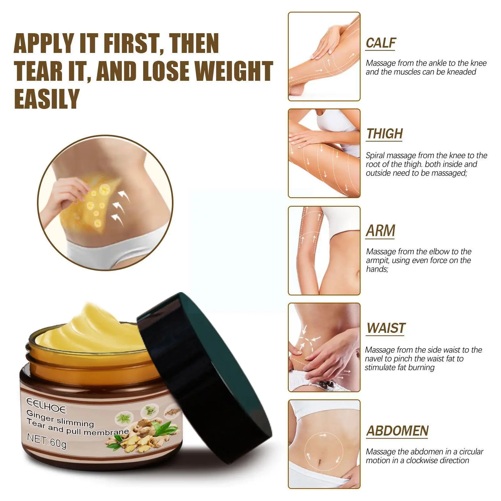 

Ginger Slimming Cream Weight Loss Body Slim Firm Cream Leg Burning Body Waist Hip Massage Cream 30g Arm Fat I8y6