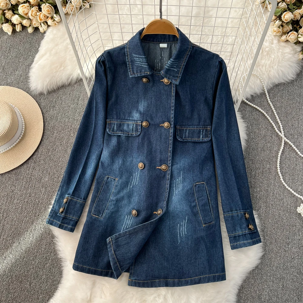 

Куртка женская джинсовая двубортная, с карманами, в стиле бойфренда