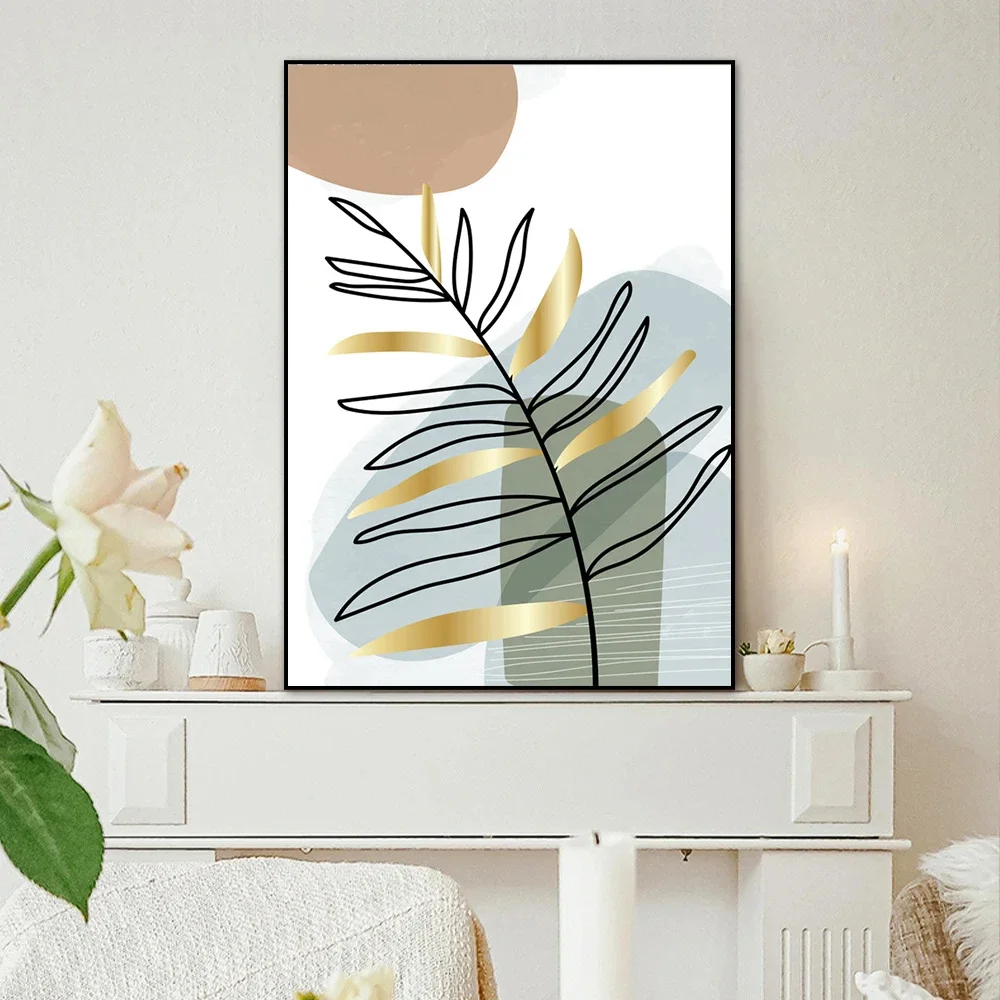 Абстрактная Геометрия Бохо Линия Растения Листья Настенная Картина на Холсте