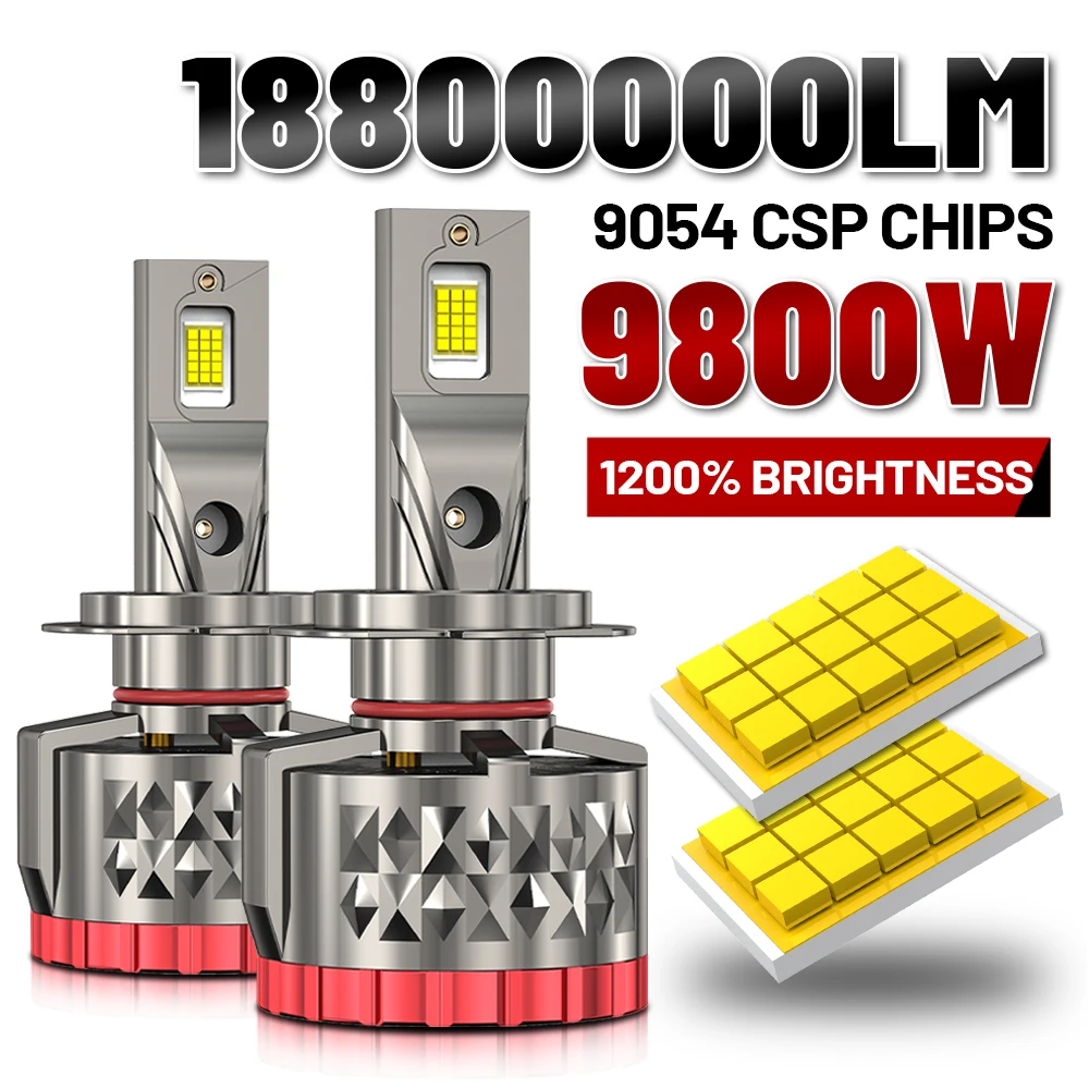 Фото Светодиодные лампы для фар 9800W H4 H7 18800000LM с Canbus, H11 H8 H9 9005 9006 HB3 HB4 9012 HIR2 Turbo, 6000K, 12V №1
