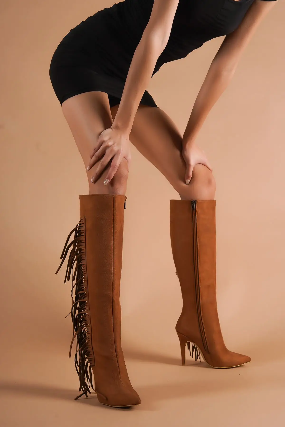 

Women's Fashion Suede Tassels Stiletto High Hells Shoes Woman Boot