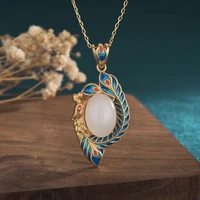 charm necklace china style jewelry copper gold plated enamel color white jade pendant collarbone necklaces for women 2040mm