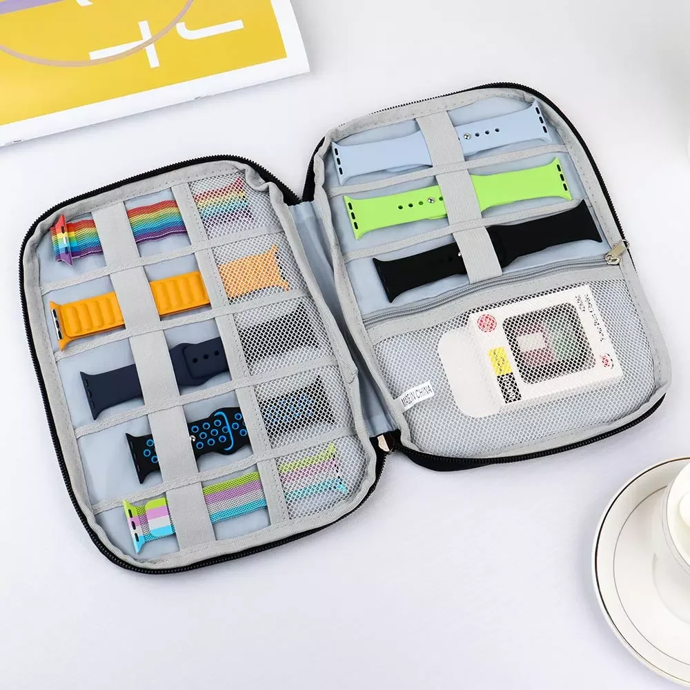 

Portable Watch Strap Organizer Watch Band Box Storage Bag Watchband Holder Watch Travel Case Pouch Black Gray