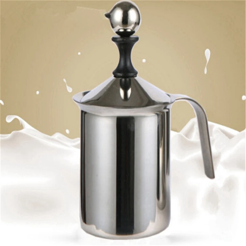 

400ml Stainless Steel Manual Milk Frother Stainless Steel Double Mesh Milk Creamer Milk Foam Mesh Coffee Foamer Creamer