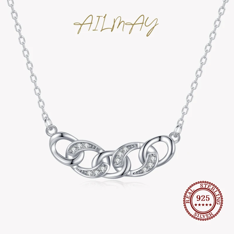 

Ailmay Fashion Charm Chain shape Clear Zircon Pendant Necklace For Women Girls Party Accessories 925 Sterling Silver Jewelry