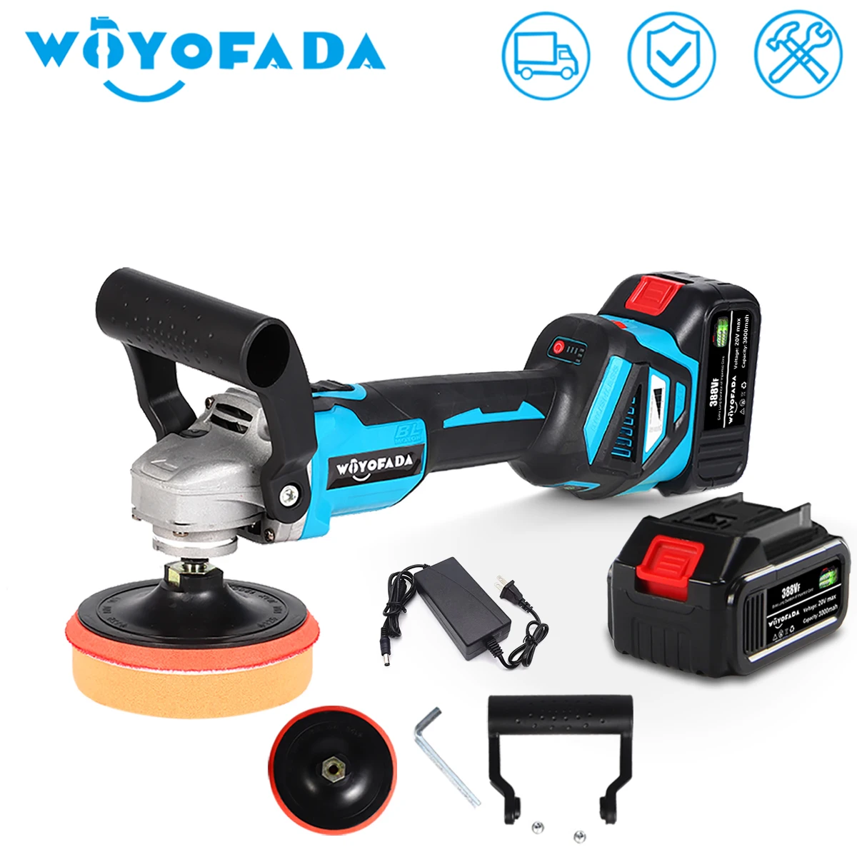 2 IN 1 Car Polisher Brushless 125mm Angle Grinder 1600W Variable Speed Car Waxing Polishing Machine For Makita 18V Battery