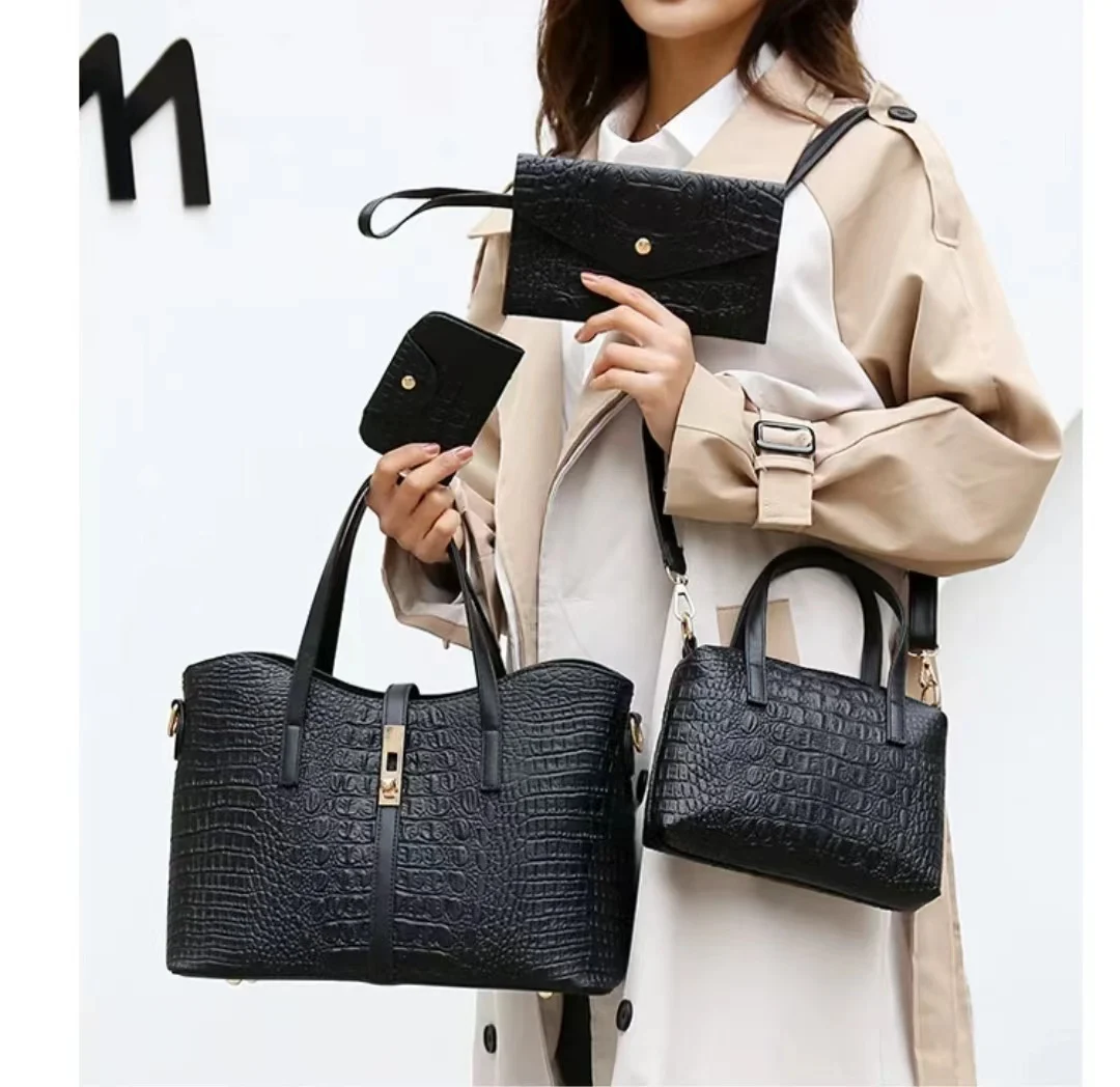 Four Seasons Shopping Travel New Korean Fashion Crocodile High Quality Leather Women's Wallet Handbag Set Of Four