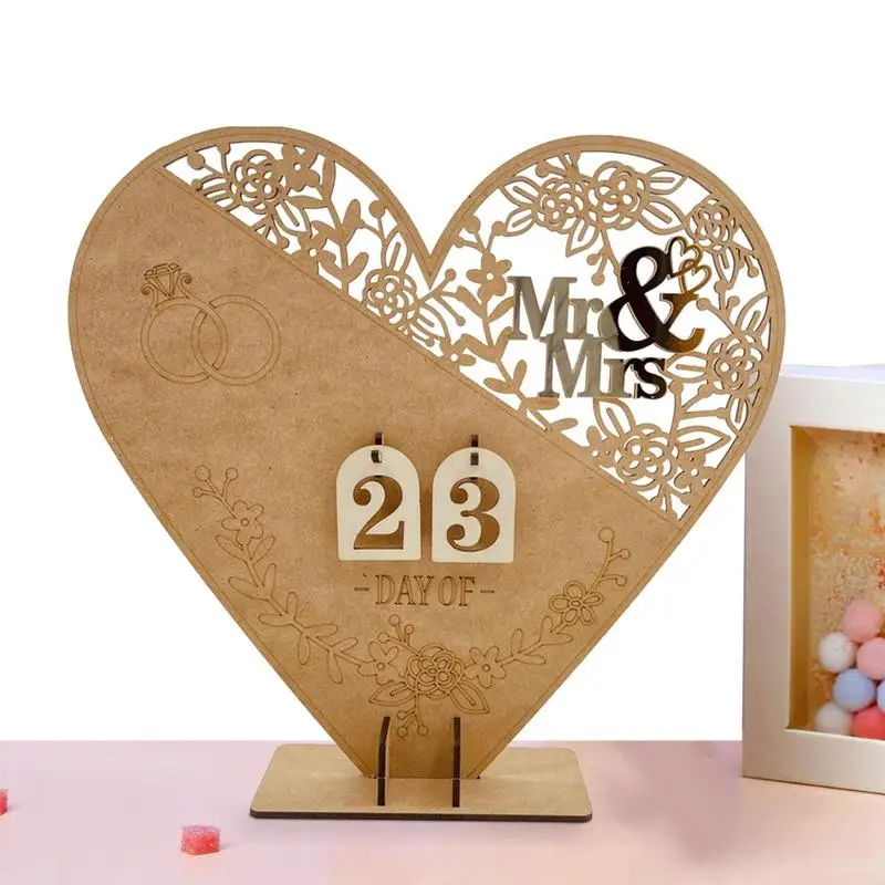 

Wedding Countdown Calendar Wooden Countdown Calendar For Weeding Day Rustic Wooden Wedding Sign With Hollow Out Heart/Mr & Mrs