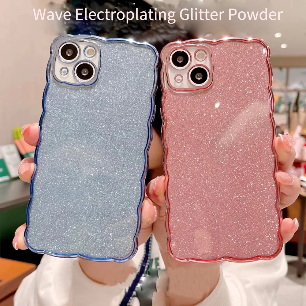 

Suitable for iPhone13pro Max 12 11 Mobile Phone Case Flash Powder Electroplating Wave Pattern X XS XR 7/8Plus Protective Cover