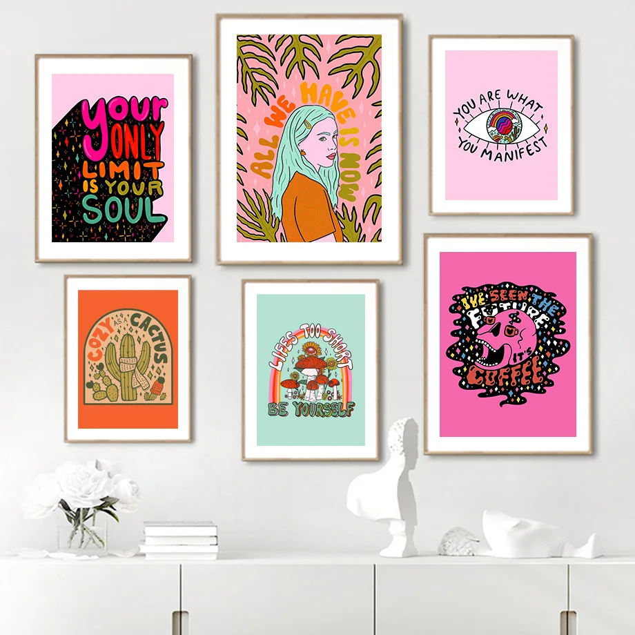 

Pink Cactus Mushroom Eyes Travel Abstract Wall Art Canvas Painting Nordic Poster Print Picture Living Room Decor