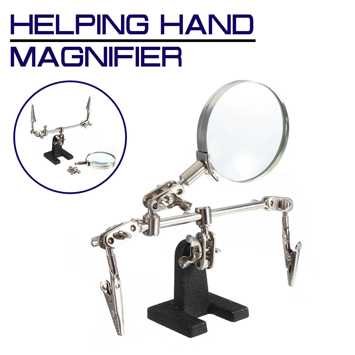 

Adjustable Helping Third Hand Tool Soldering Stand With 4X Welding Magnifying Glass led 360 Degree Rotating 2 Alligator Clips