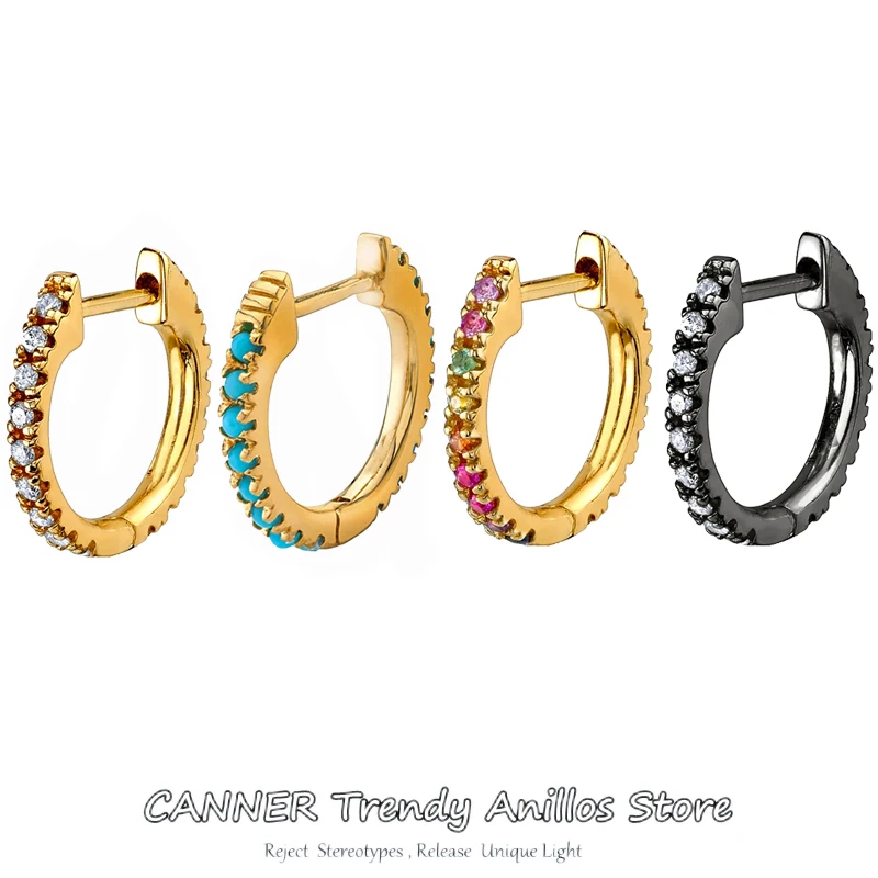

CANNER 1pc New Arrival Black Color Zircon 925 Sterling Silver Hoop Earrings Women Punk Stacked Ear Huggies Earrings Fine Jewelry