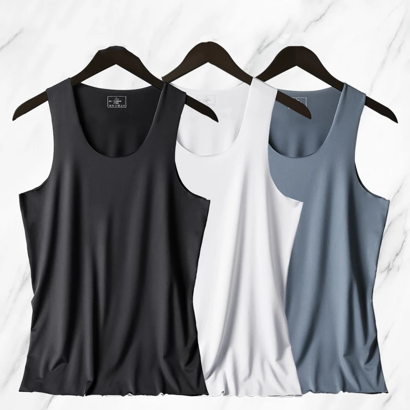 

Mens Seamless Ice Silk Tank Tops Slip Homme Breathable Sleeveless Shirts Singlet Fitness Undershirts Summer Underwear Vest 3XL