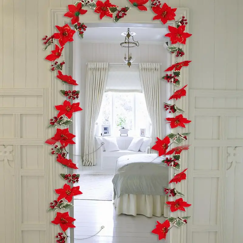 Гирлянда Пуансеттия Искусственная рождественская гирлянда Рождественская