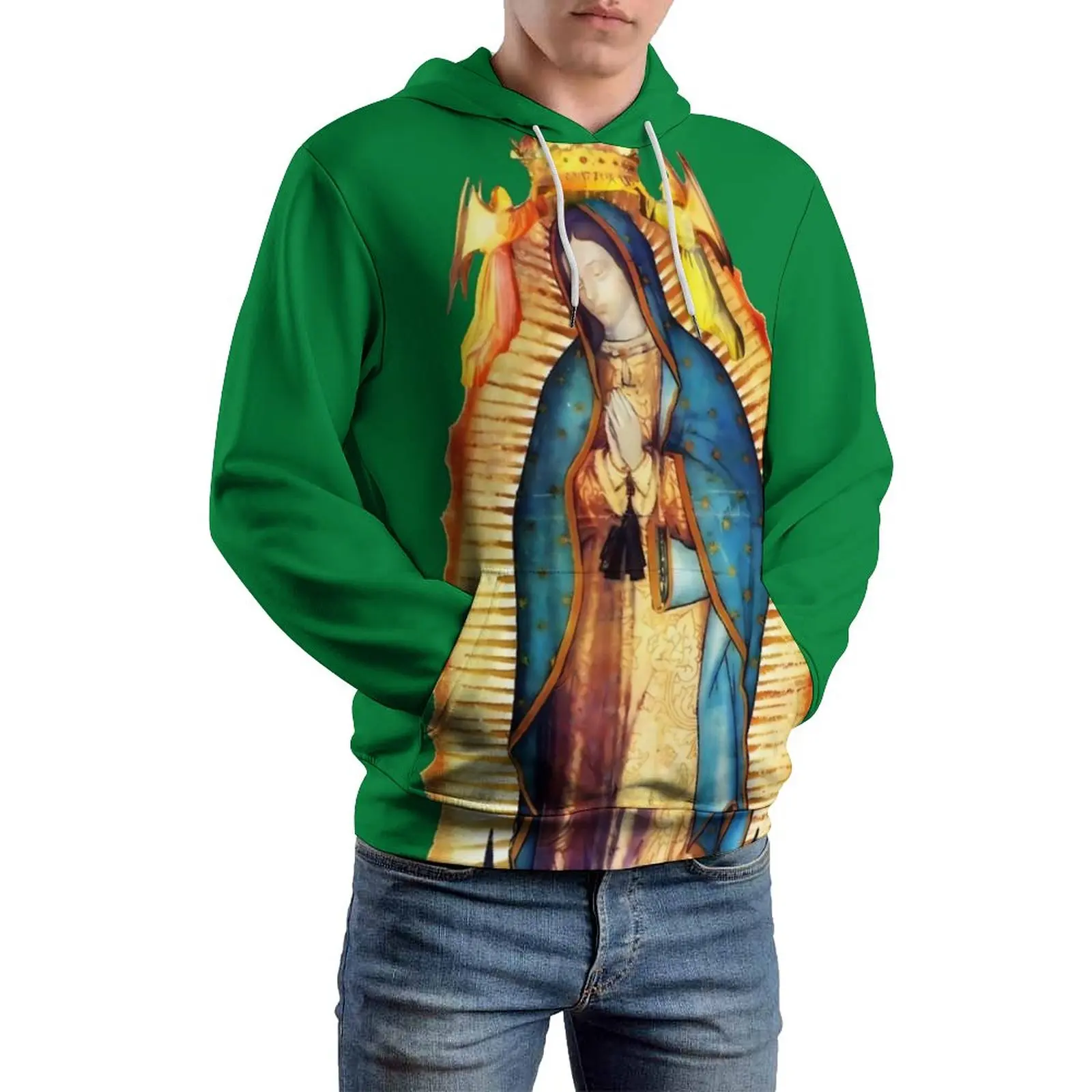 

Our Lady of Guadalupe Loose Hoodies Virgin Mary Cute Pullover Hoodie Men Long Sleeve Oversized Street Style Design Clothing