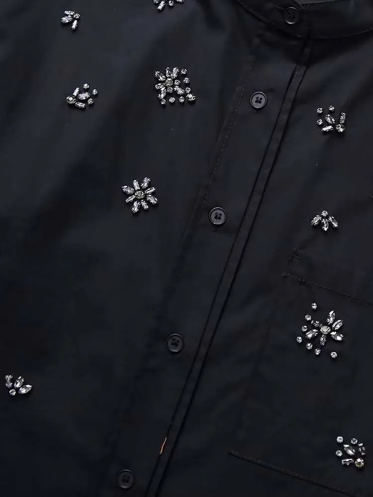 Блузка женская оверсайз с длинным рукавом блестками и бисером