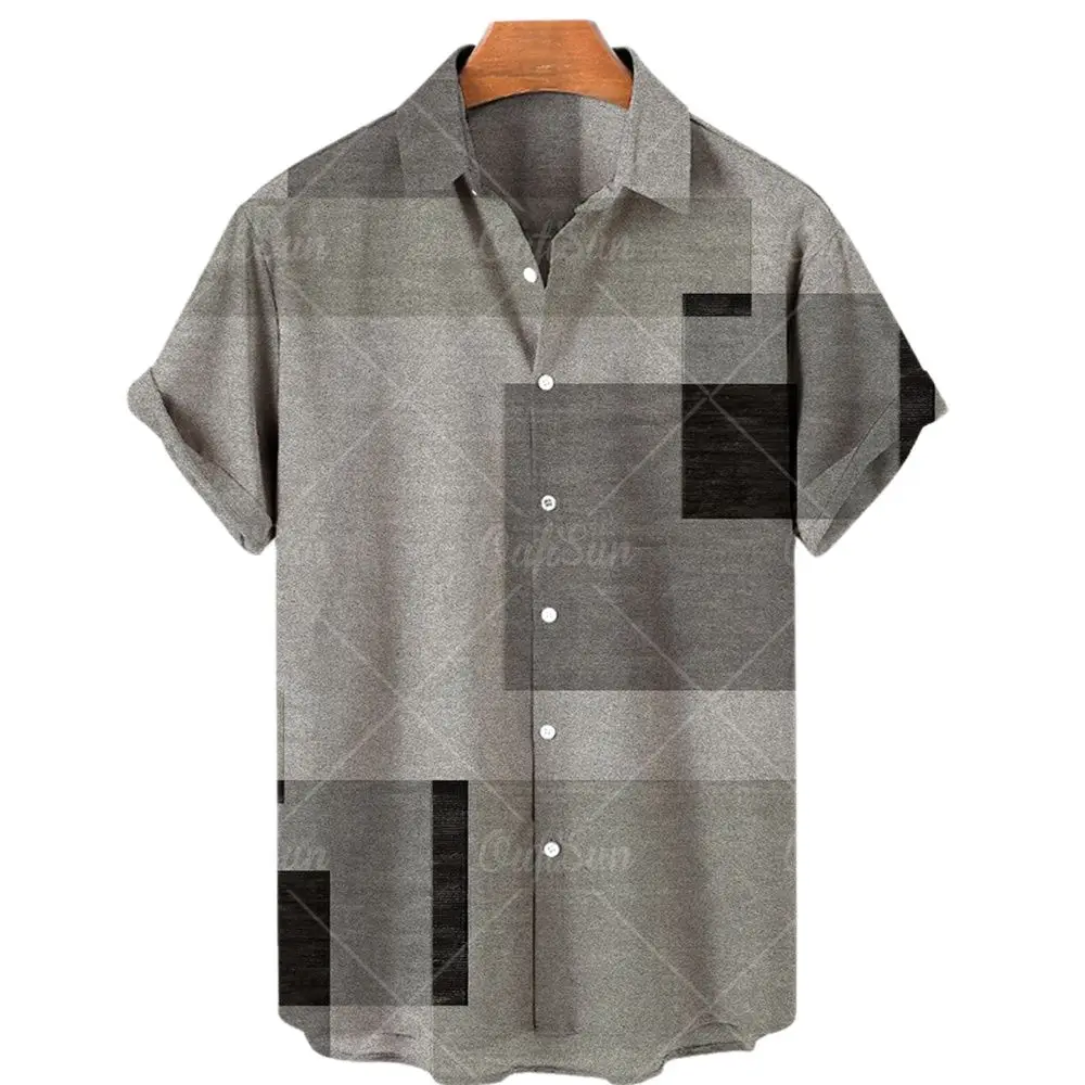2023 New casual men's sewing shirt Fashion T-shirt oversized vintage single line button men's short sleeve 5XL