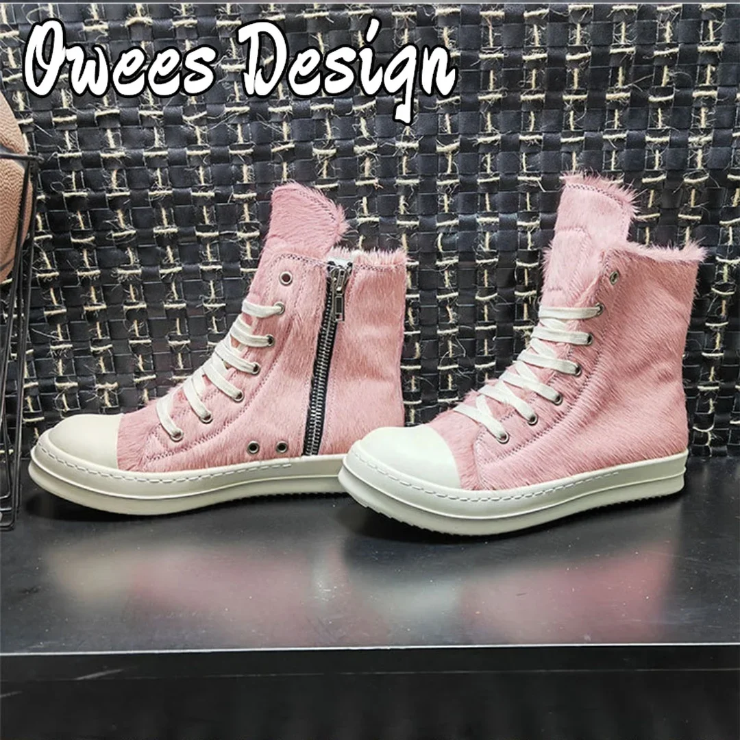 Owees Design Конский мех Geobasket Высокие роскошные кроссовки Мужчины Черные кожаные