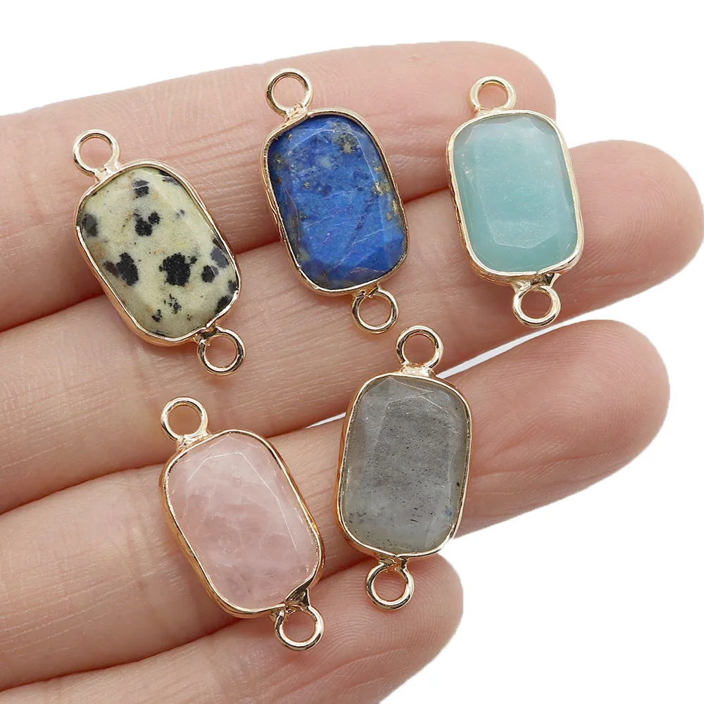 

Natural Stone Oval Pendant 11x25mm Crystal Agate Double Hole Pendant Connector Charm Making DIY Necklace Earring Accessories