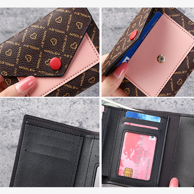 Leather Small Wallets Women Luxury Brand Design Splicing Short Wallet Purses Female Short Coin Zipper Purse Credit Card Holder