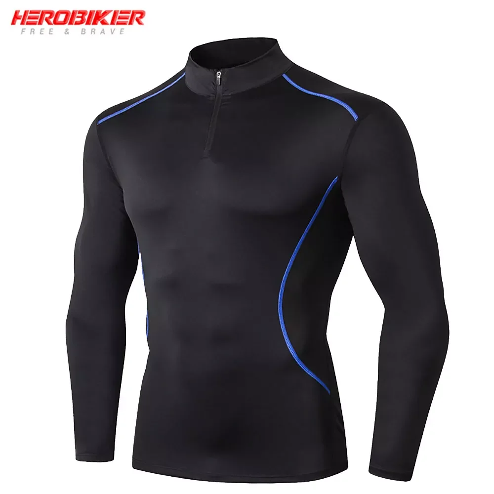 

NEW2023 Men Running Sport T Shirt Sportswear Warm Motorcycle Jacket Vest Top Tight Quick Dry Stand Collar Compression Fitness Sh