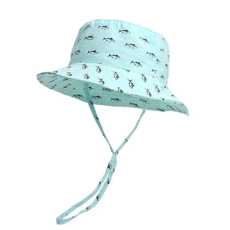 

Hat Boy Summer Sun Beach Wide Brim Cap Kids Shark Print UV Protection Holiday Accessory For Baby Toddlers