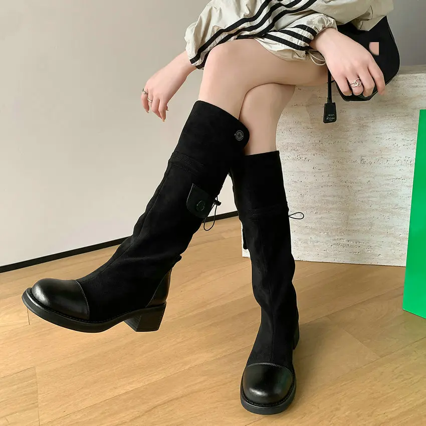 QUTAA/2024 г. Женские сапоги до колена элегантная повседневная обувь на среднем