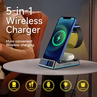 15w fast charging wireless charger portable desktop qi 3 in 1 travel carry phone holder foldable base night light alarm clock