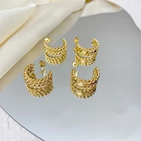 2022 high quality 316l stainless steel trio twisted hoop earrings 18k gold waterproof jewelry rope stud earrings for women