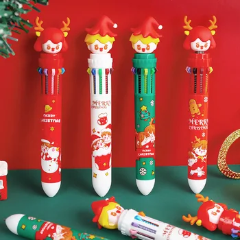 10Pcs/Lot Kawaii Christmas 10 Colors Ballpoint Pen Cute Multicolor Pen Kids Christmas Gift School Office Supplies Stationery