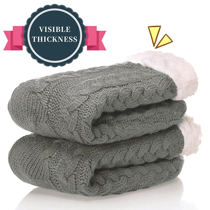 

2021 Fleece-lined Thermal Non-Skid Winter Women Thick Cozy Fuzzy Slipper Socks Wool Cashmere Socks