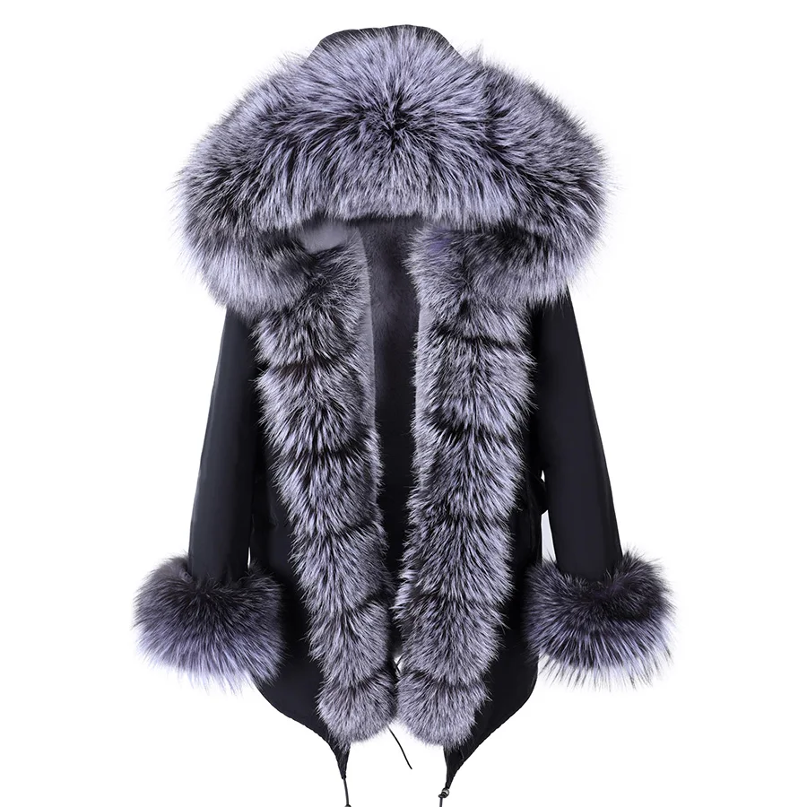 2022 Waterproof Parka Real Fur Coat Winter Jacket Women Natural Fox Fur Collar Hood Thick Warm Outerwear Streetwear Detachable