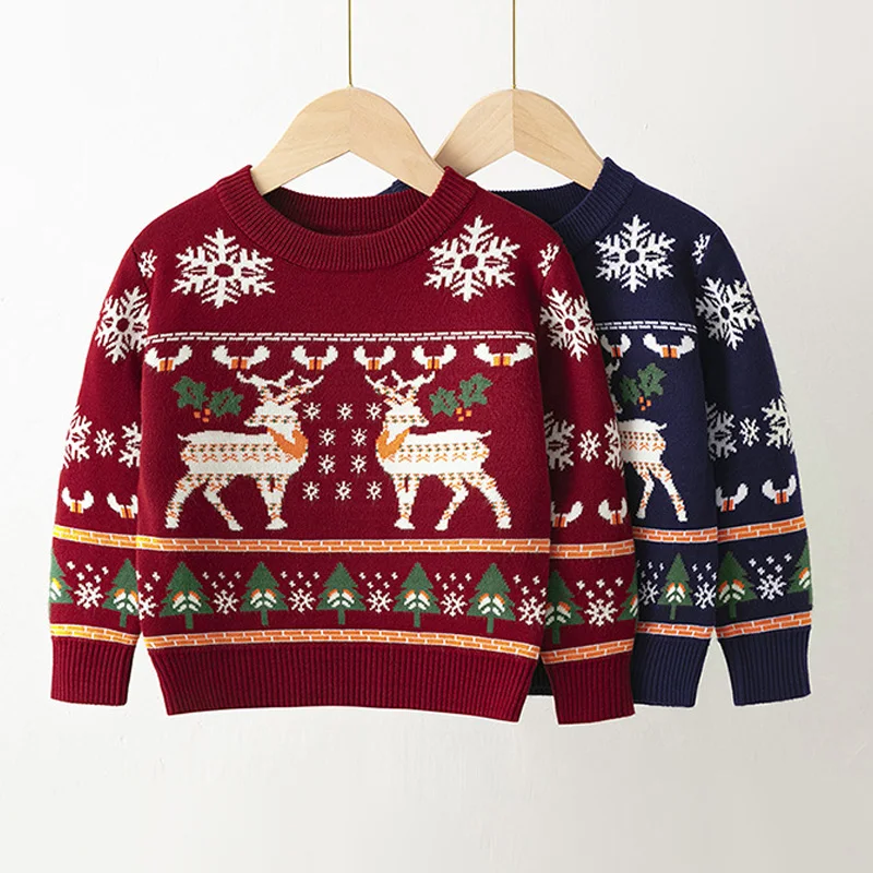 

2022 г., осенне-зимние рождественские свитера для детей, мягкий вязаный пуловер, свитера для маленьких девочек и мальчиков, кавайный рождестве...