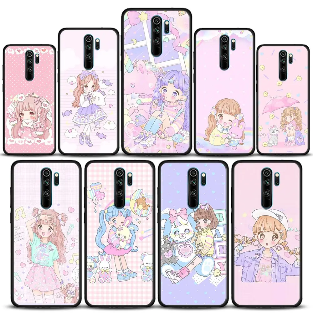 

Kawaii Anime Cute Beautiful Girl Phone Shell for Redmi K40 K40S K50 6 6A 7 7A 8 8A 9 9A 9C 9T 10 10C Pro Plus Black Case Cover