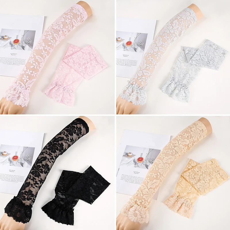 

Lace Gloves Long Fingerless Mittens Elastic Sleeve Sunscreen Driving Glove Women Girl Sexy Arm Sleeve Summer Wedding Accessories