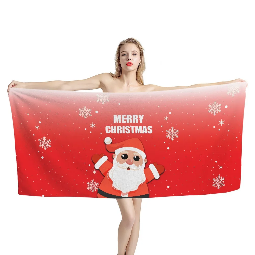 

Christmas Gifts for Couple Bathroom Beach Towel Cute Santa Claus Design Women Swimming Fitness Exercise Yoga Mat Quick Dry Towel