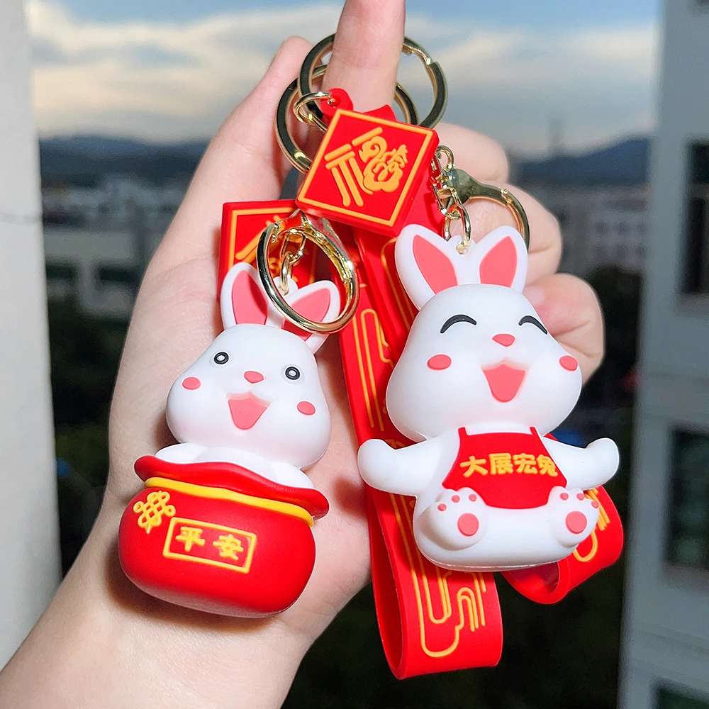

2023 New Year Keychain Cute cKeychains Bunny Hanging Accessories Decors Chinese Zodiac Animals Key Chain