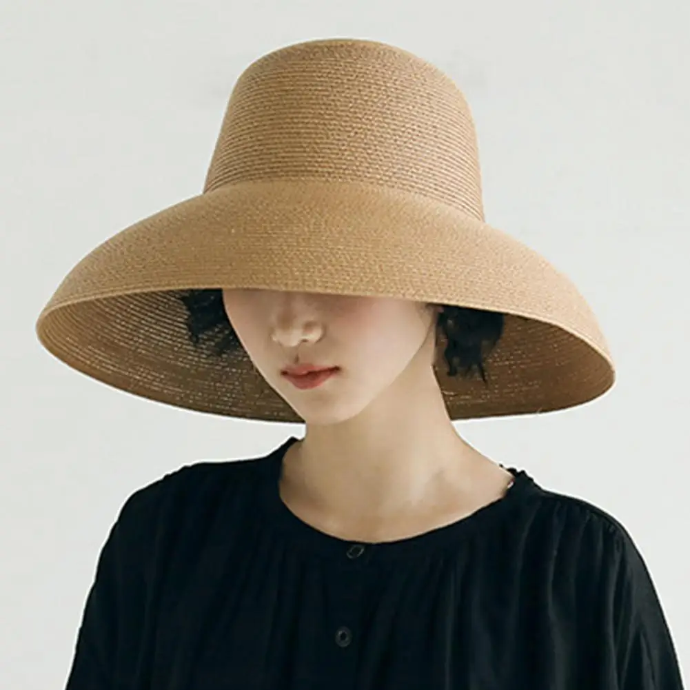 

Women Sun Hat Wide Brim Anti-ultraviolet Foldable Solid Color Straw Hat Cap Women Sun Hat Wide Brim Straw Hat Cap for Summer