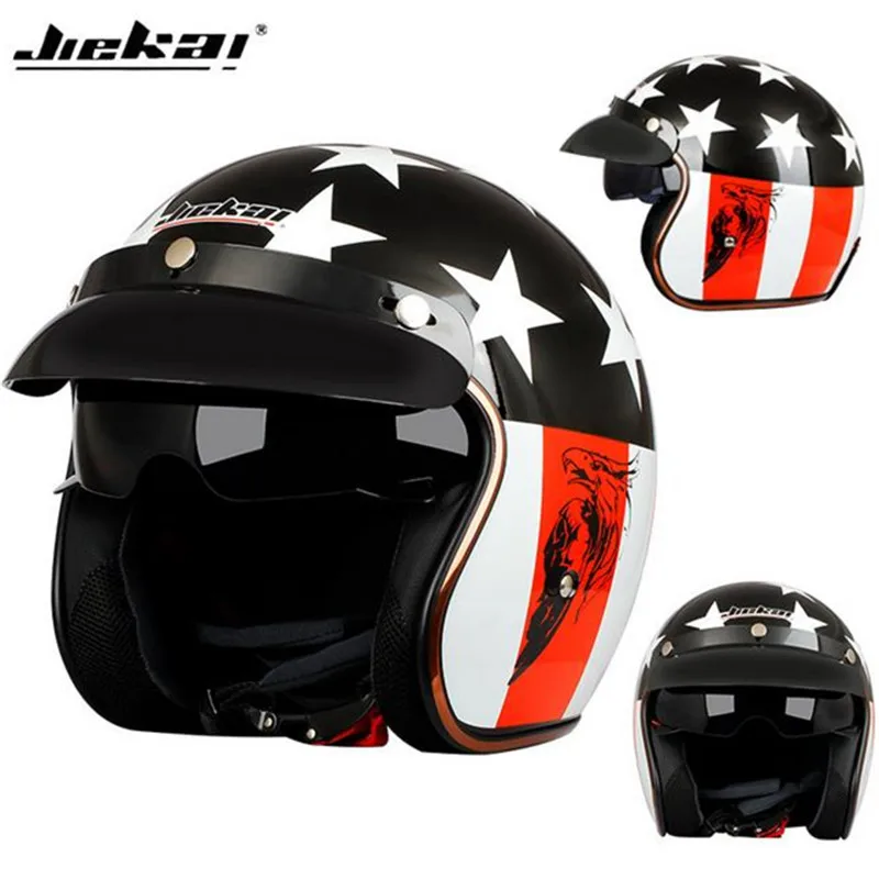 JIEKAI Motorcycle helmets Double Visor Carbon fiber Moto Casco Modular3/4 half helmet DOT approved 510 Racing Motocross helmets
