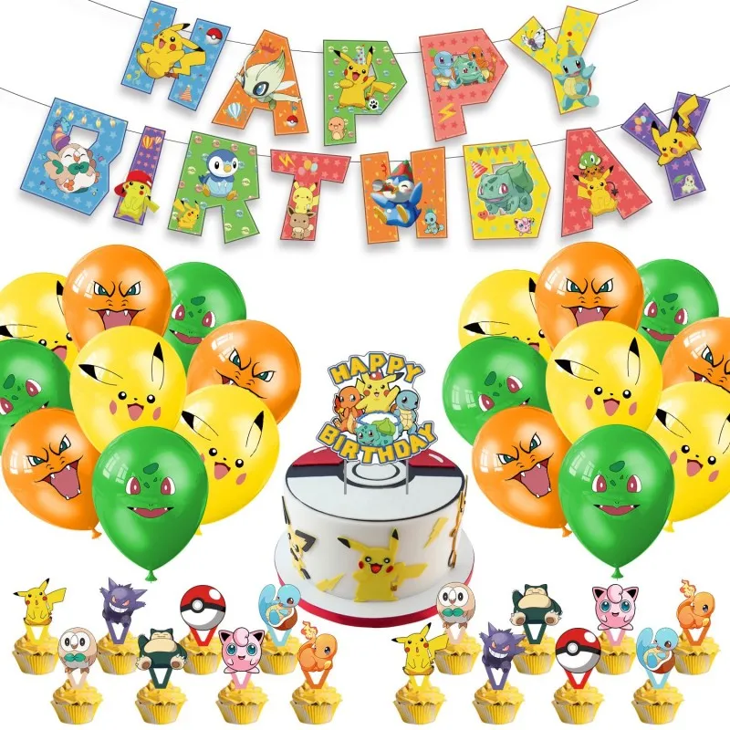 

Cute Pokemon Pikachu Birthday Party Theme Set Anime Cartoon Doll Tableware Camping Decoration Supplies Kawaii Toys for Kids Gift