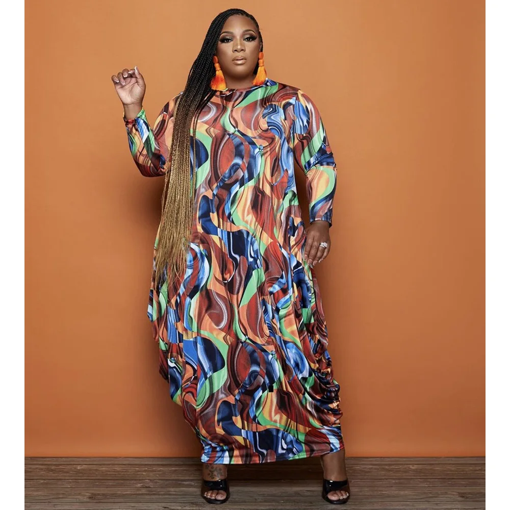 Plus Size Women's Printed Long Dress Sexy Dress Relaxed Casual Style Commuter Autumn/ Winter New long sleeve dresses for women