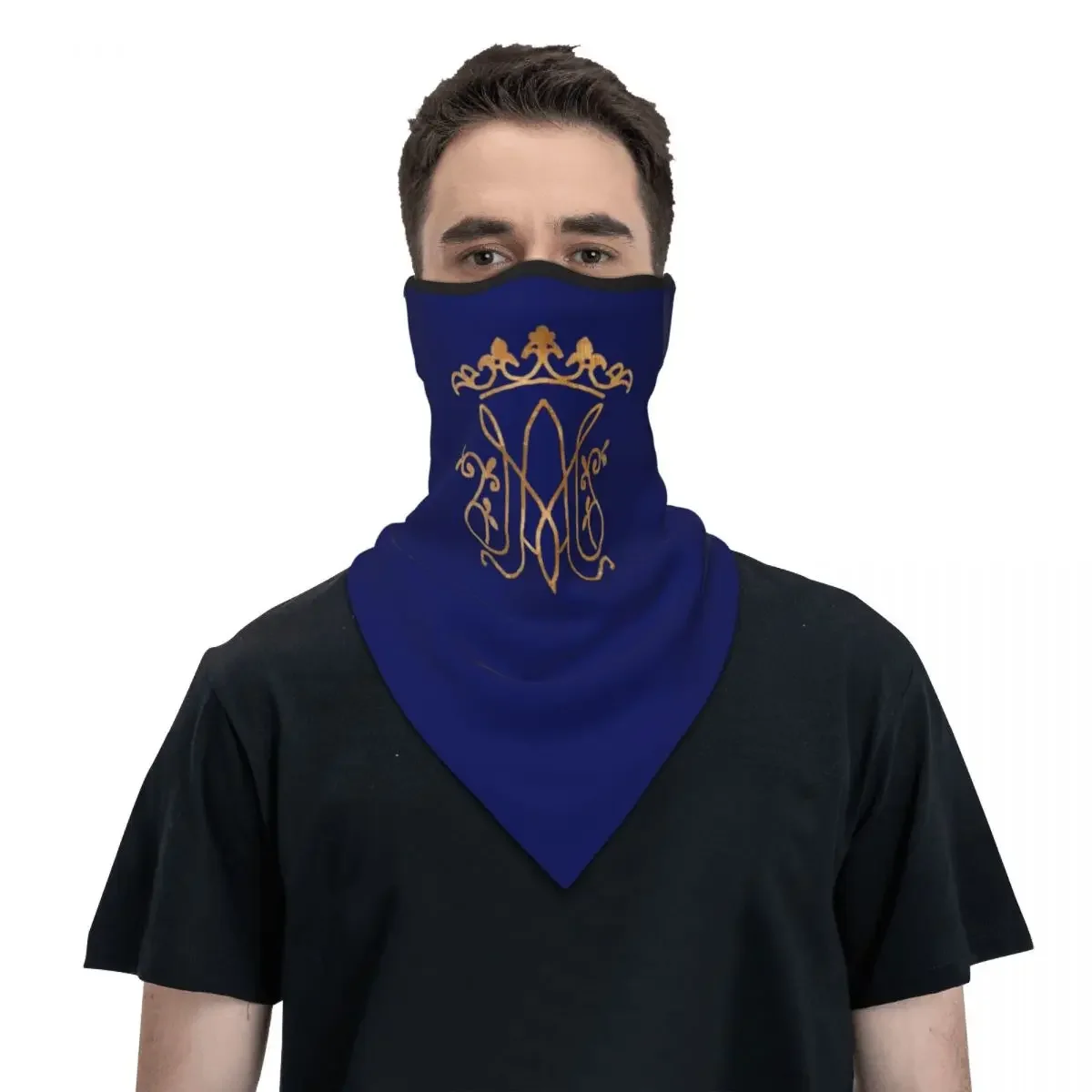 

Ave Maria Monogram Bandana Neck Gaiter Winter Neck Warmer Men Windproof Wrap Scarf for Hiking Catholic Jesus Face Mask