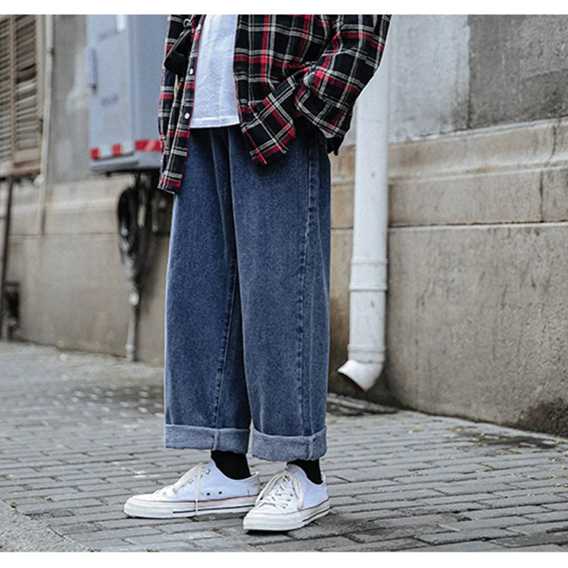 Men Clothing 2022 New Pattern Recreational Vintage Broad Leg Blue Jeans Straight Cylinder Loose Versatile Pants Autumn Female