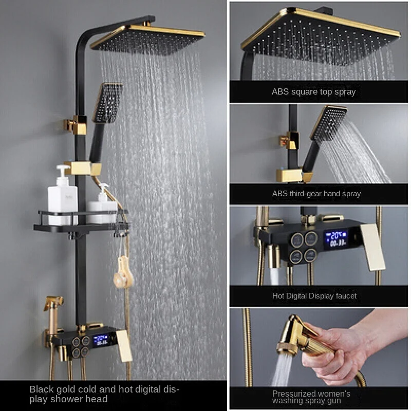 

Ototo Household Black Shower Set Digital Display Constant Temperature Rain Copper Bathroom Boost Nozzle European Style Shower