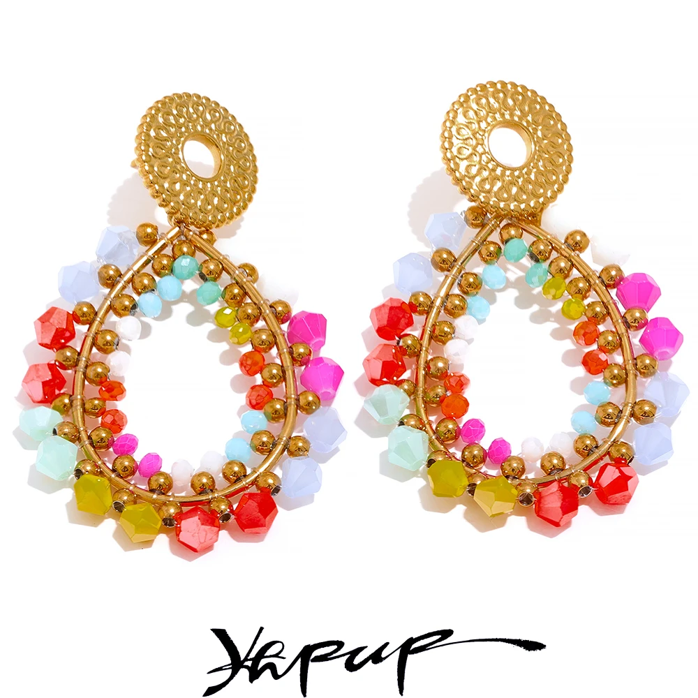 

Женские серьги-подвески из нержавеющей стали, с разноцветными кристаллами