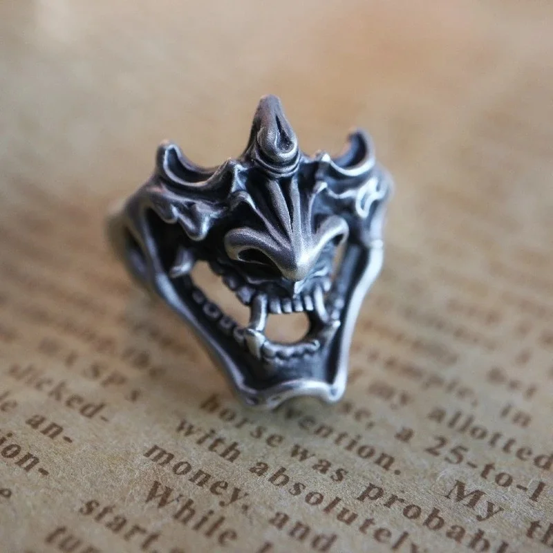 

Gothic Punk Style Skeleton Open Thai Silver Ring Street Fashion Jewelry Trendy Creative Japanese Demon Samurai Rings for Men