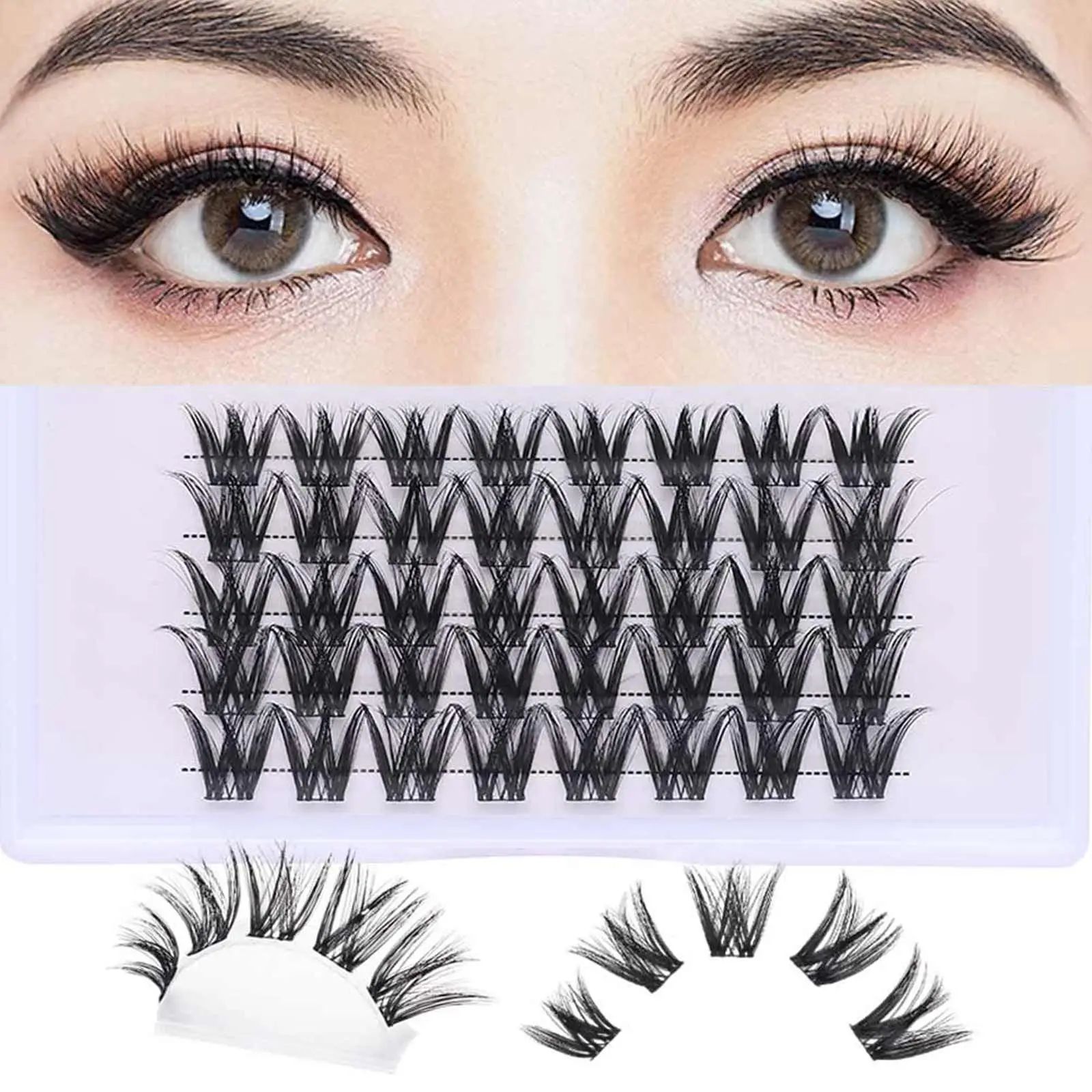 

D Curl Cluster Lashes Thin Band Faxu Mink Hair False Eyelahs Mix Length Mix12-14-16mm Lash Clusters Easy To Apply at Home