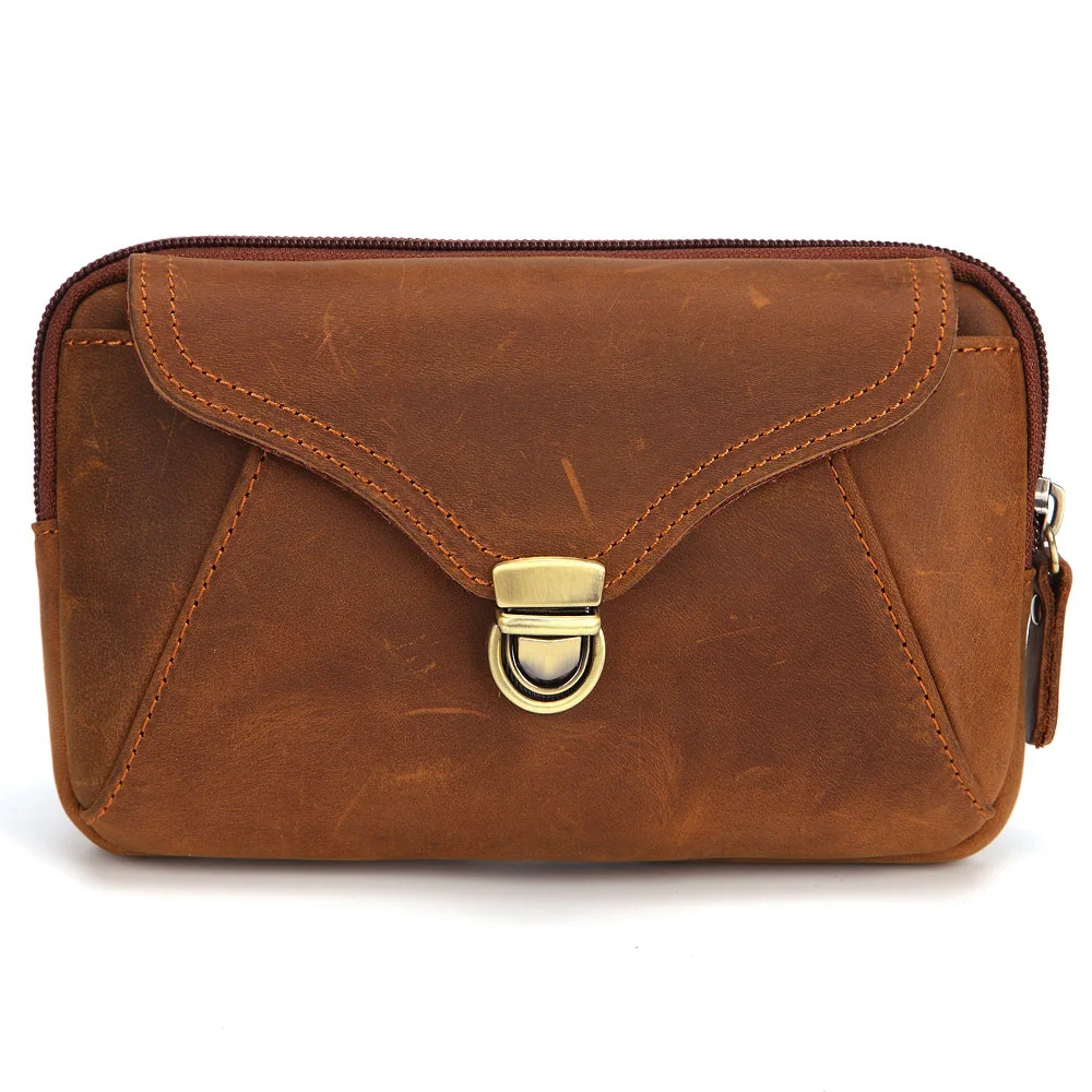 Новый дизайн роскошная забавная поясная сумка 7 дюймов кожаная Crazy Horse для