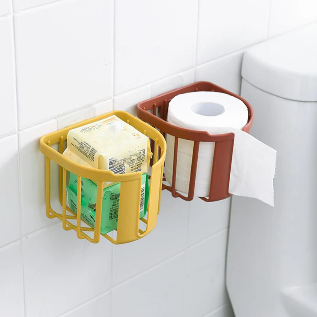 

1pc Bathroom Toilet Paper Rack Wall Mounted Adhesive Organizer No-Drill Leachate Large Capacity Tissue Holder Hanging Towels
