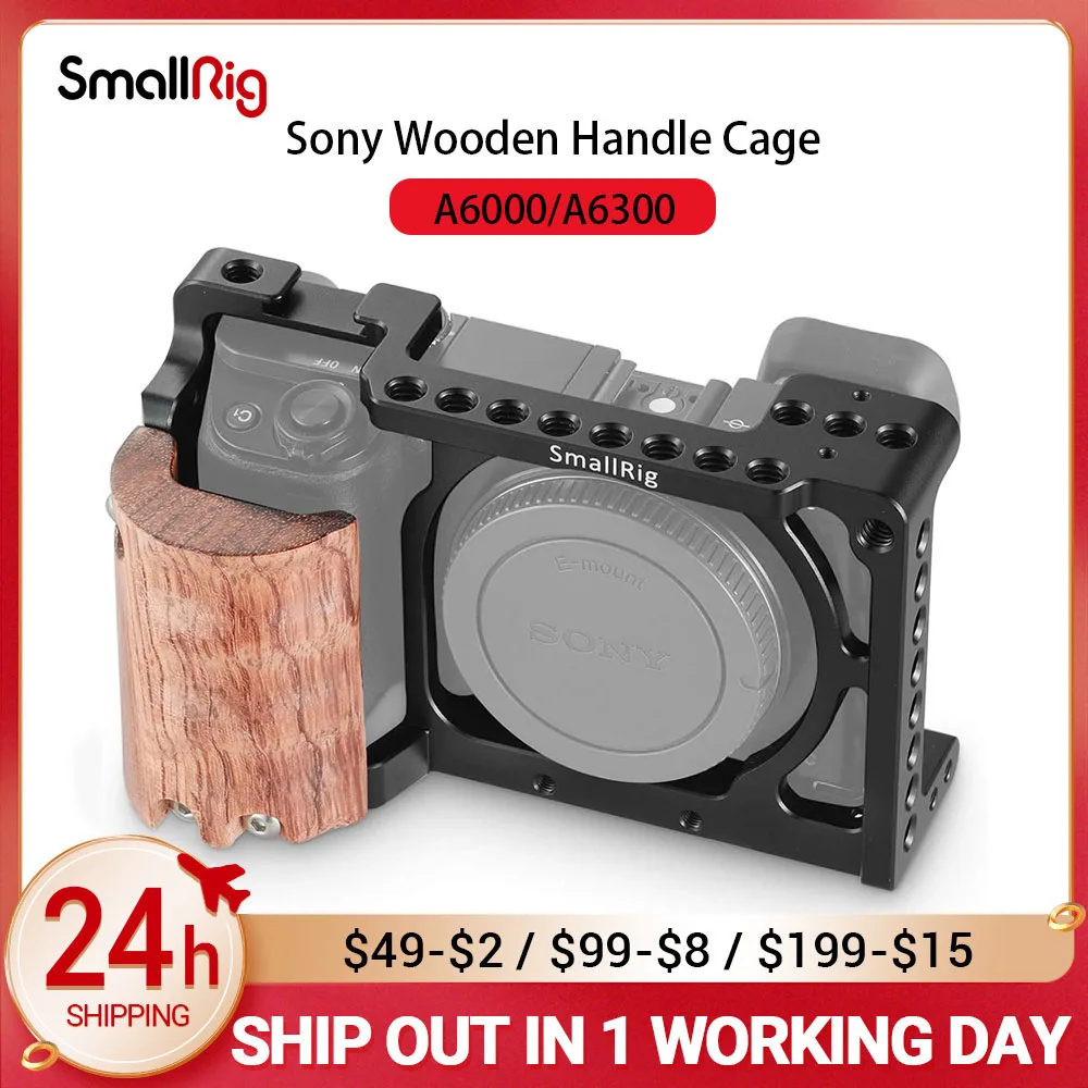 

SmallRig sony a6000 Camera Cage Rig for Sony A6300/A6000 Camera W/ Wooden Handle Handgrip Dual Camera Rig 2082